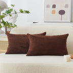 Home Brilliant 12X20 Pillow Cover Set Of 2 Plush Striped Corduroy Velvet Brown Throw Pillows For Couch Sofa Party, 12 X 20 Inch,