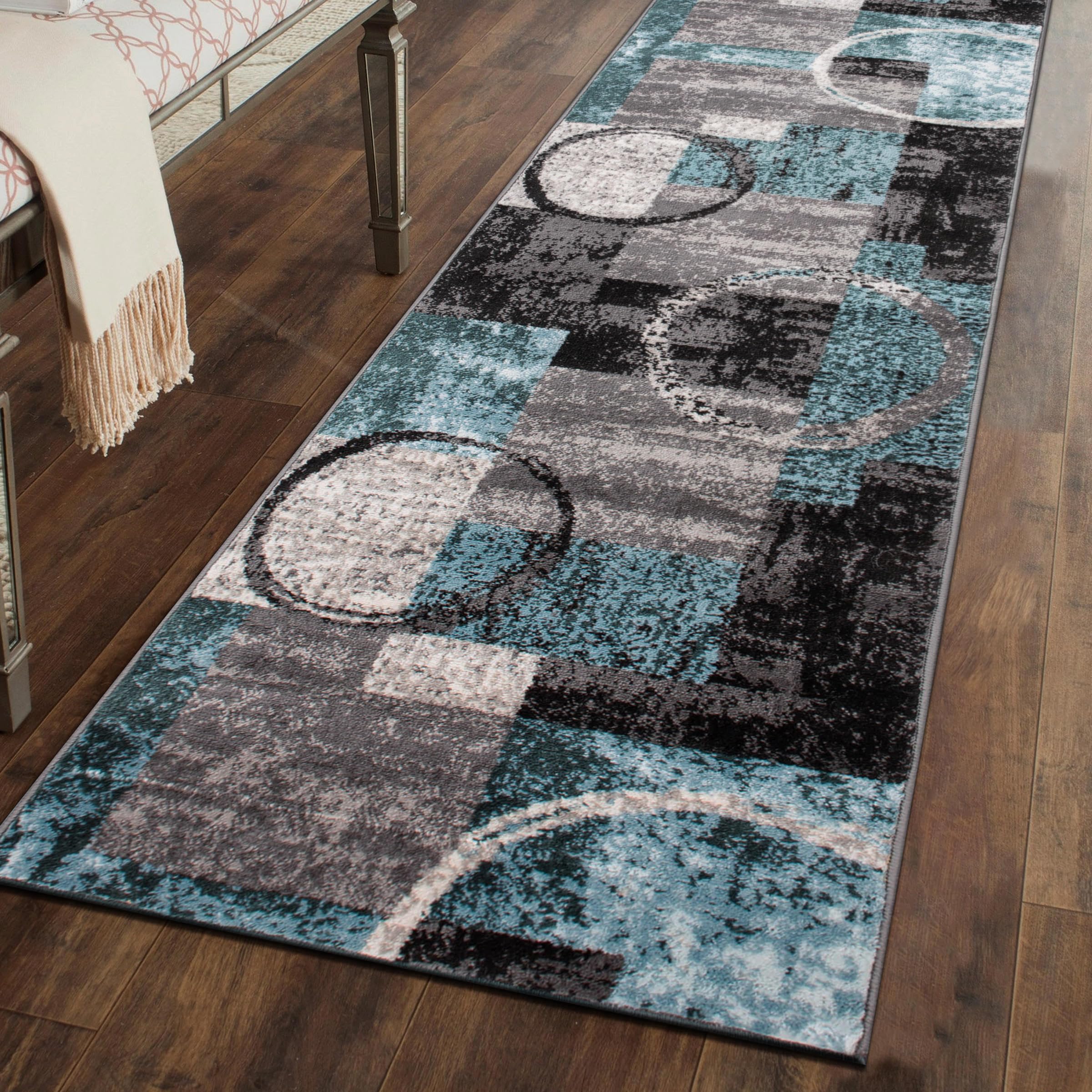 Rugshop Contemporary Abstract Circle Design Soft Runner Rug 2'7'' X 8' Gray