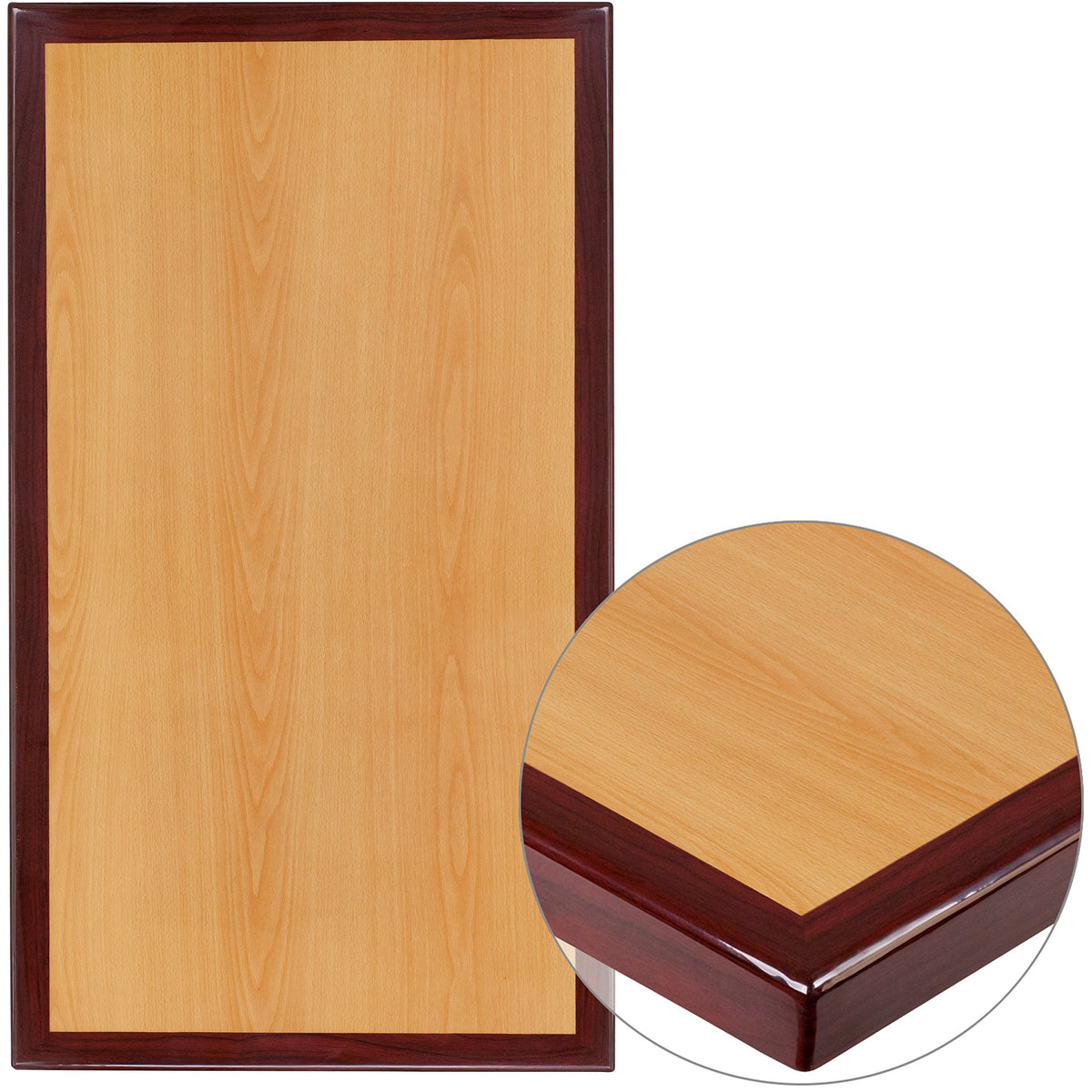 Flash Furniture Glenbrook 30&quot; X 42&quot; Rectangular 2-Tone High-Gloss Cherry Resin Table Top With 2&quot; Thick Mahogany Edge