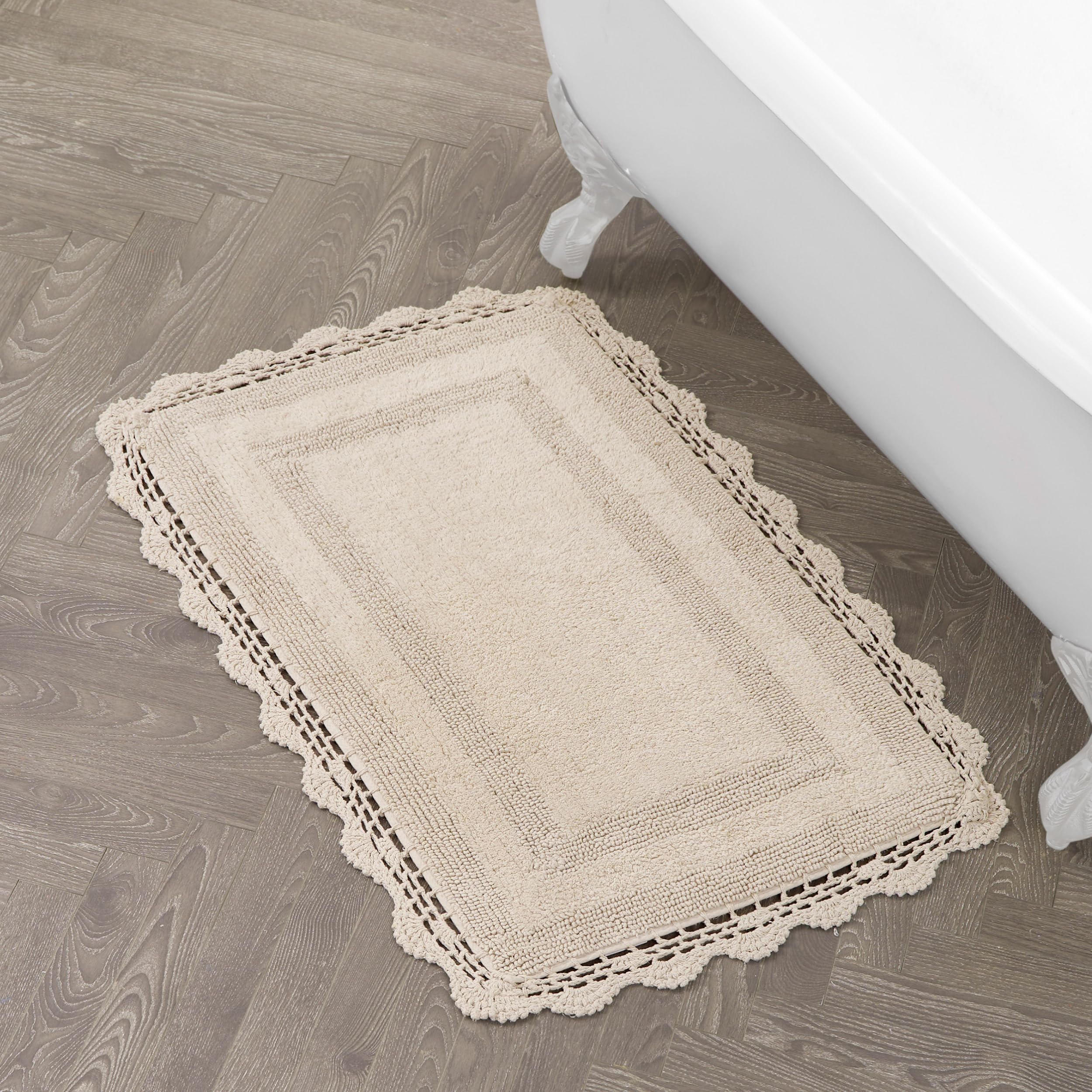 Laura Ashley Crochet Cotton 21x34 Bath Rug, Linen
