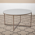 Flash Furniture Hampstead Collection Coffee Table - Modern White Finish Coffee Table - Crisscross Brushed Gold Frame