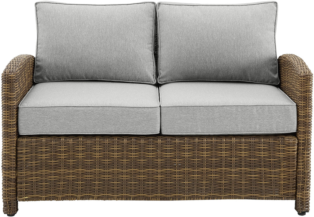 Crosley Furniture Bradenton Wicker Outdoor Loveseat, 2-Person Patio Couch for Porch, Deck, Backyard, Brown with Gray Cushions