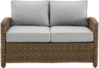 Crosley Furniture Bradenton Wicker Outdoor Loveseat, 2-Person Patio Couch for Porch, Deck, Backyard, Brown with Gray Cushions