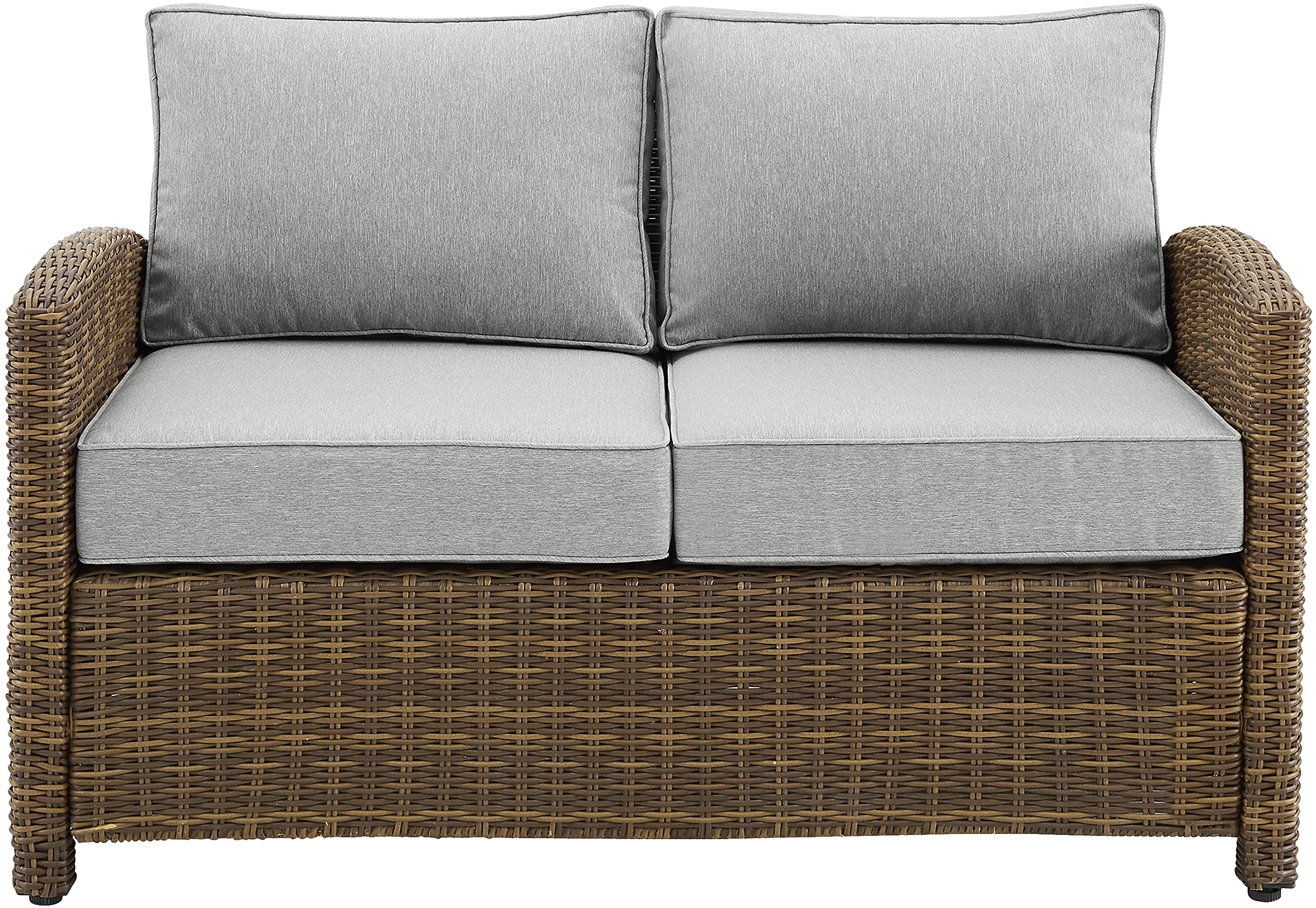Crosley Furniture Bradenton Wicker Outdoor Loveseat, 2-Person Patio Couch for Porch, Deck, Backyard, Brown with Gray Cushions