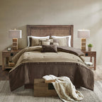 Madison Park Boone Cozy Comforter Set, Faux Suede, Deluxe Hotel Styling All Season Down Alternative Bedding Matching Shams, Decorative Pillow, California King (104 In X 92In), Rustic Brown 7 Piece