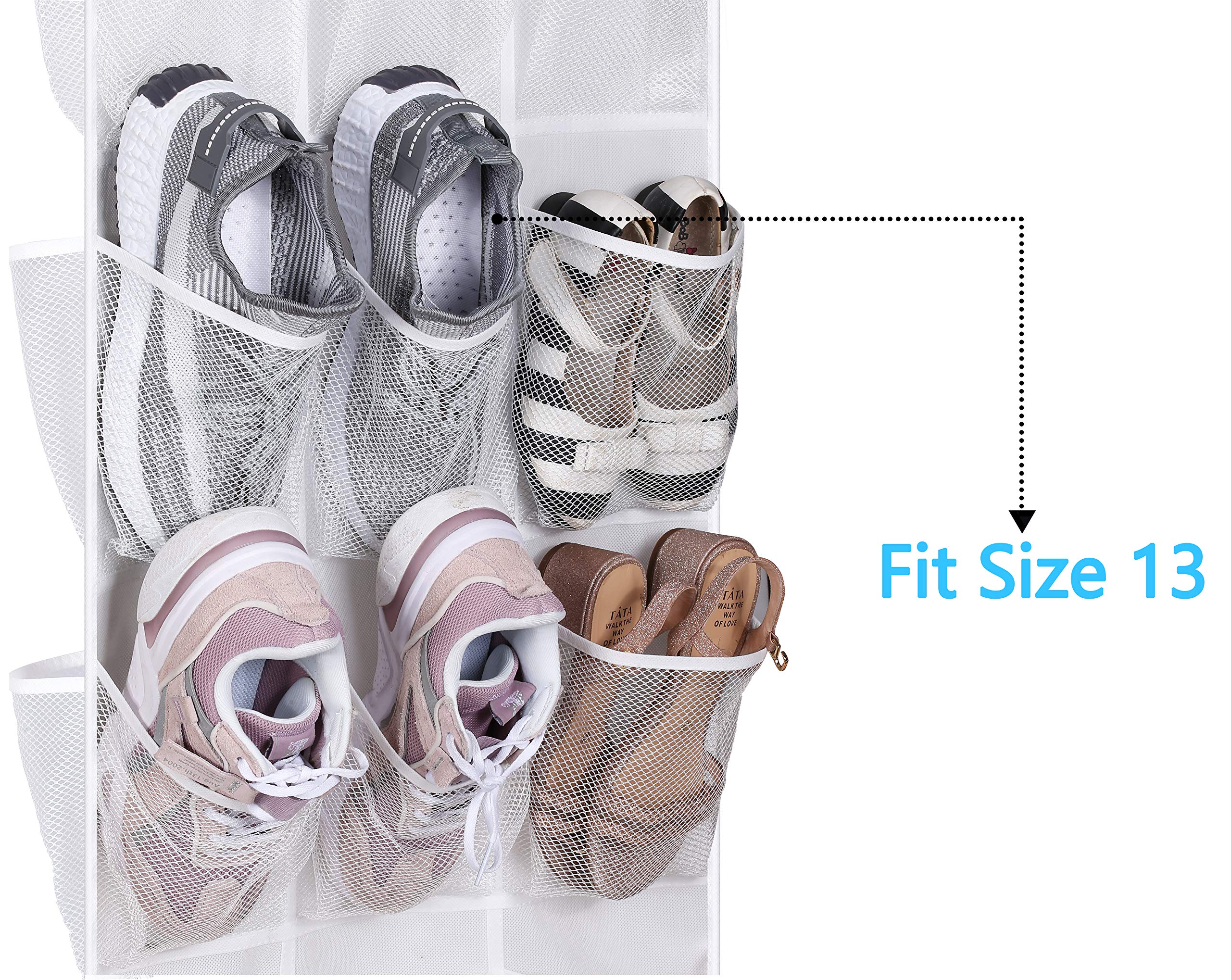 Misslo 30 Pockets Dual Sided Hanging Baby Shoe Organizer For Closet With Rotating Hanger Hanging Shoe Shelves, White