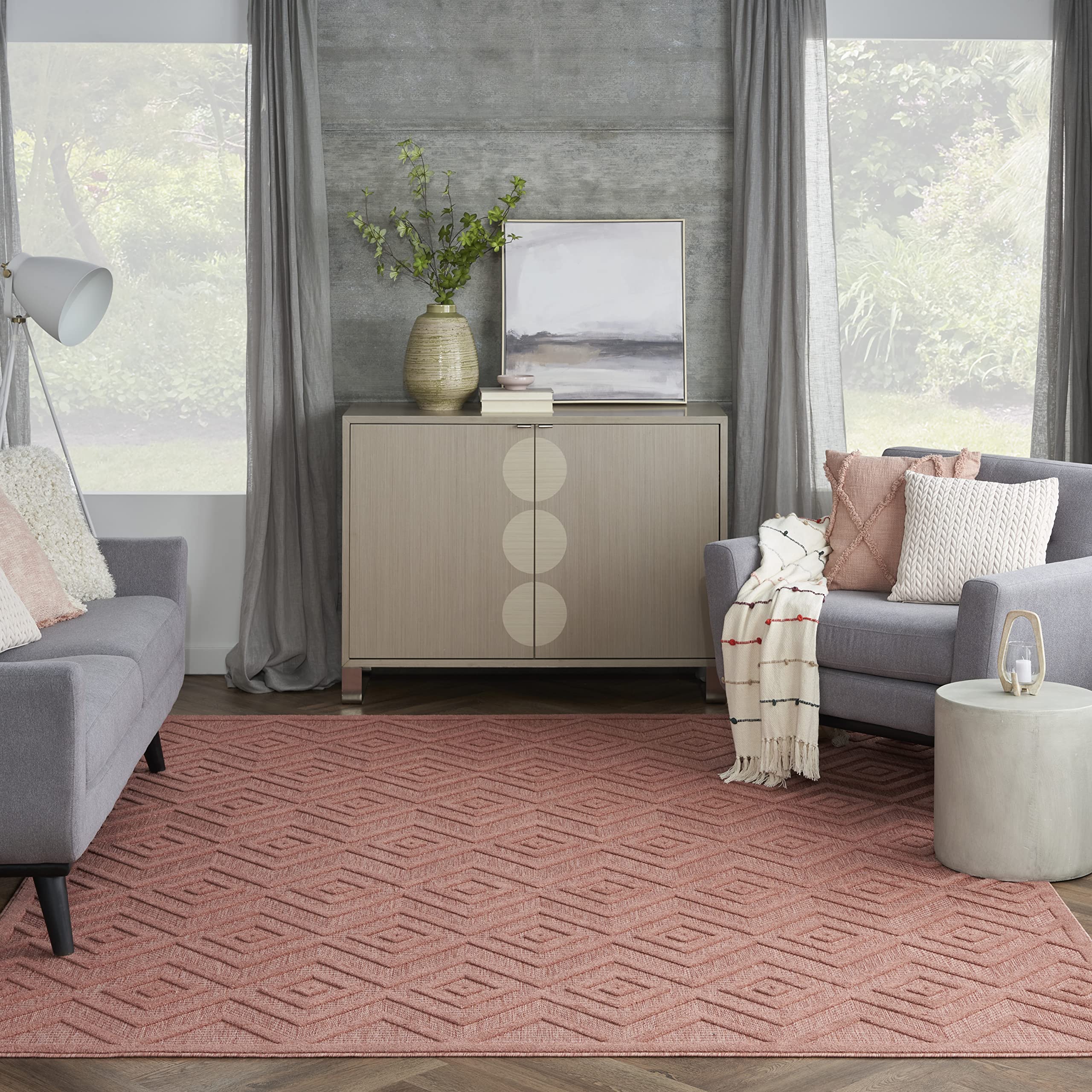 Nourison Versatile Indoor/Outdoor Coral/Orange 7' X 10' Area Rug, Easy Cleaning, Non Shedding, Bed Room, Living Room, Dining Room, Deck, Backyard, Patio, High Traffic Area (7X10)