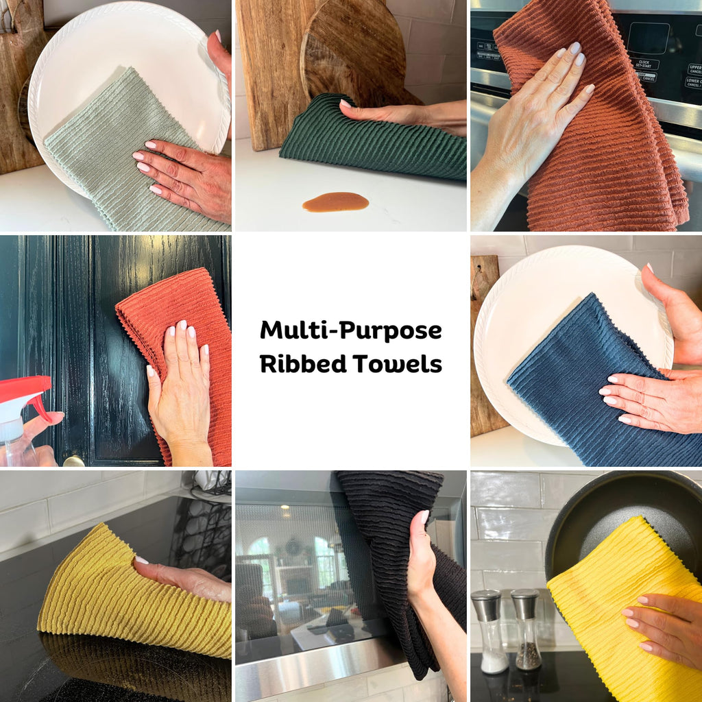 Kitchen Dish Towels For Hands Drying Cleaning Burnt Orange Rust 100% Cotton Soft Cloth Absorbent Terry Loop, Set Of 3 Multipurpo