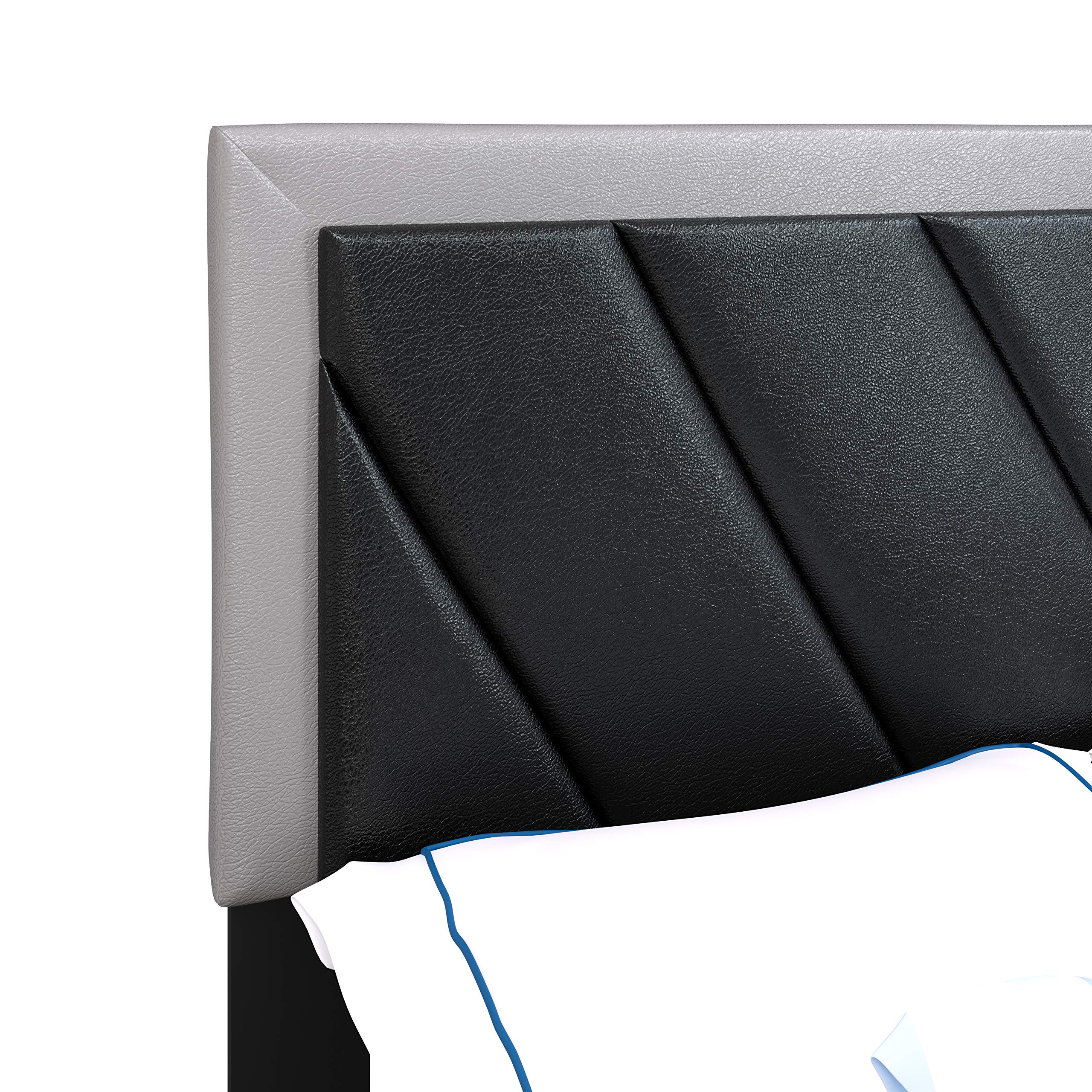 Boyd Sleep Savona Upholstered Platform Bed with Headboard and Durable Mattress Foundation with Strong 4 Wood Slat Supports, Box Spring Required: Full, Black/Gray