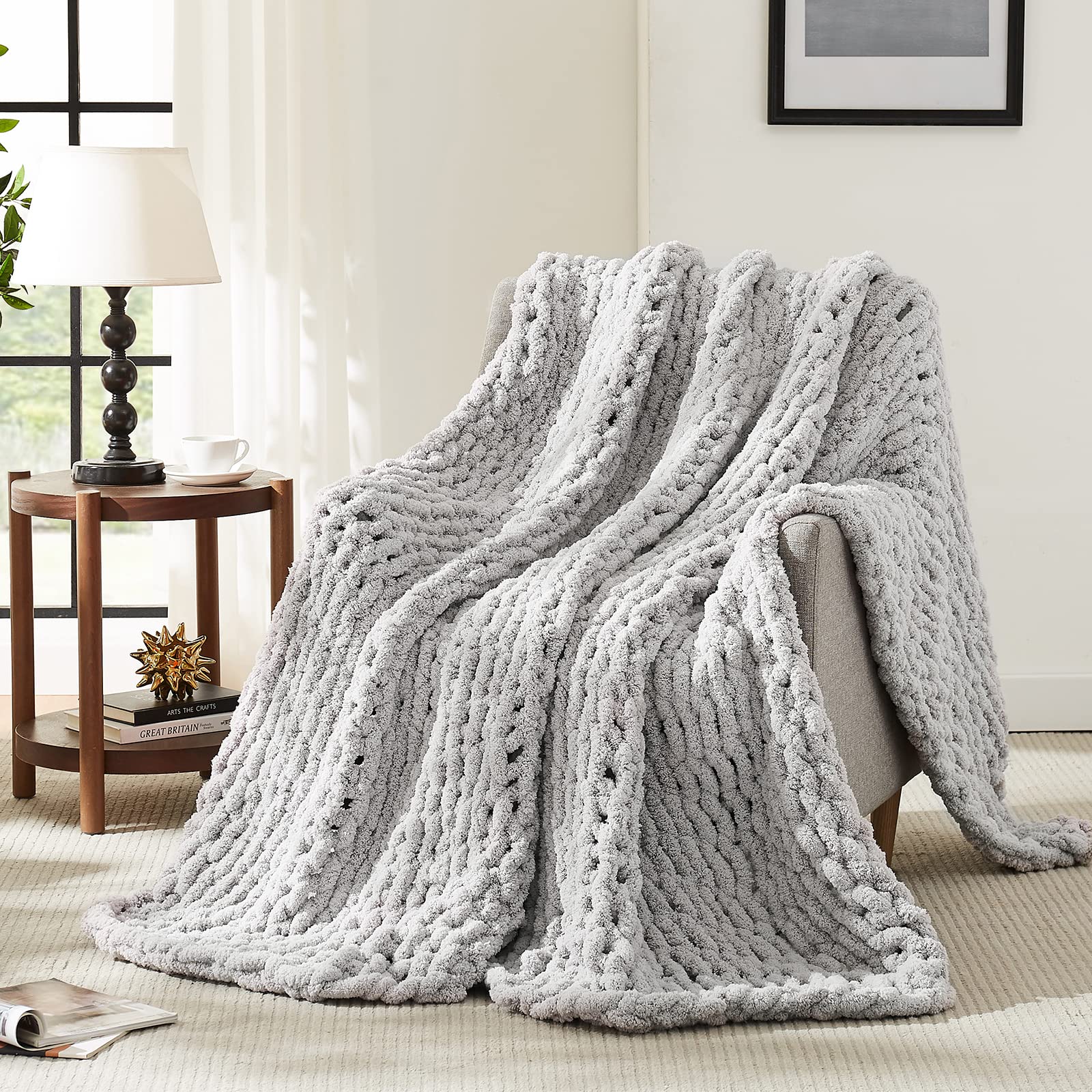 L'Agraty Chunky Knit Blanket Throw: 30''X40'' Chenille Chunky Knitted Throw Blanket For Bed Couch - Handmade Thick Big Cable Kni