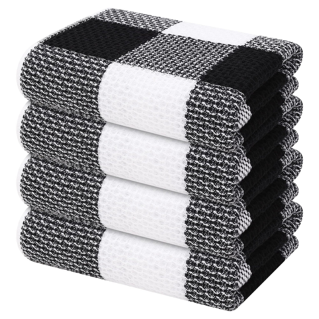 Mordimy 100% Cotton Waffle Weave Kitchen Towels, 13 x 28 Inches, Super Soft and Absorbent Buffalo Check Dish Towels for Drying D