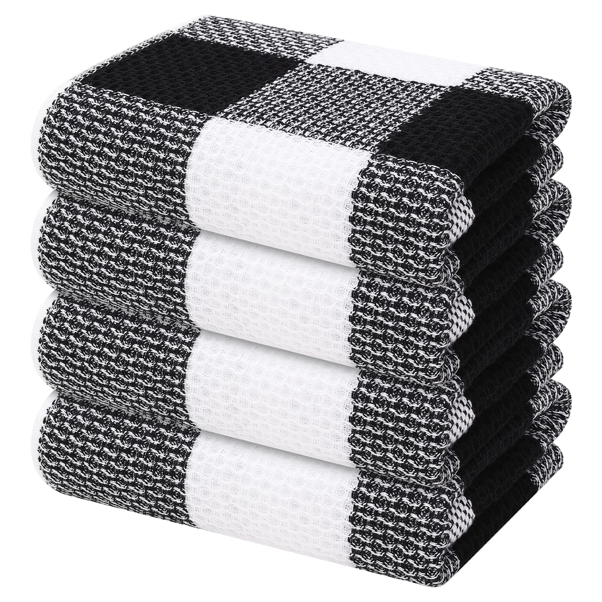 Mordimy 100% Cotton Waffle Weave Kitchen Towels, 13 x 28 Inches, Super Soft and Absorbent Buffalo Check Dish Towels for Drying D