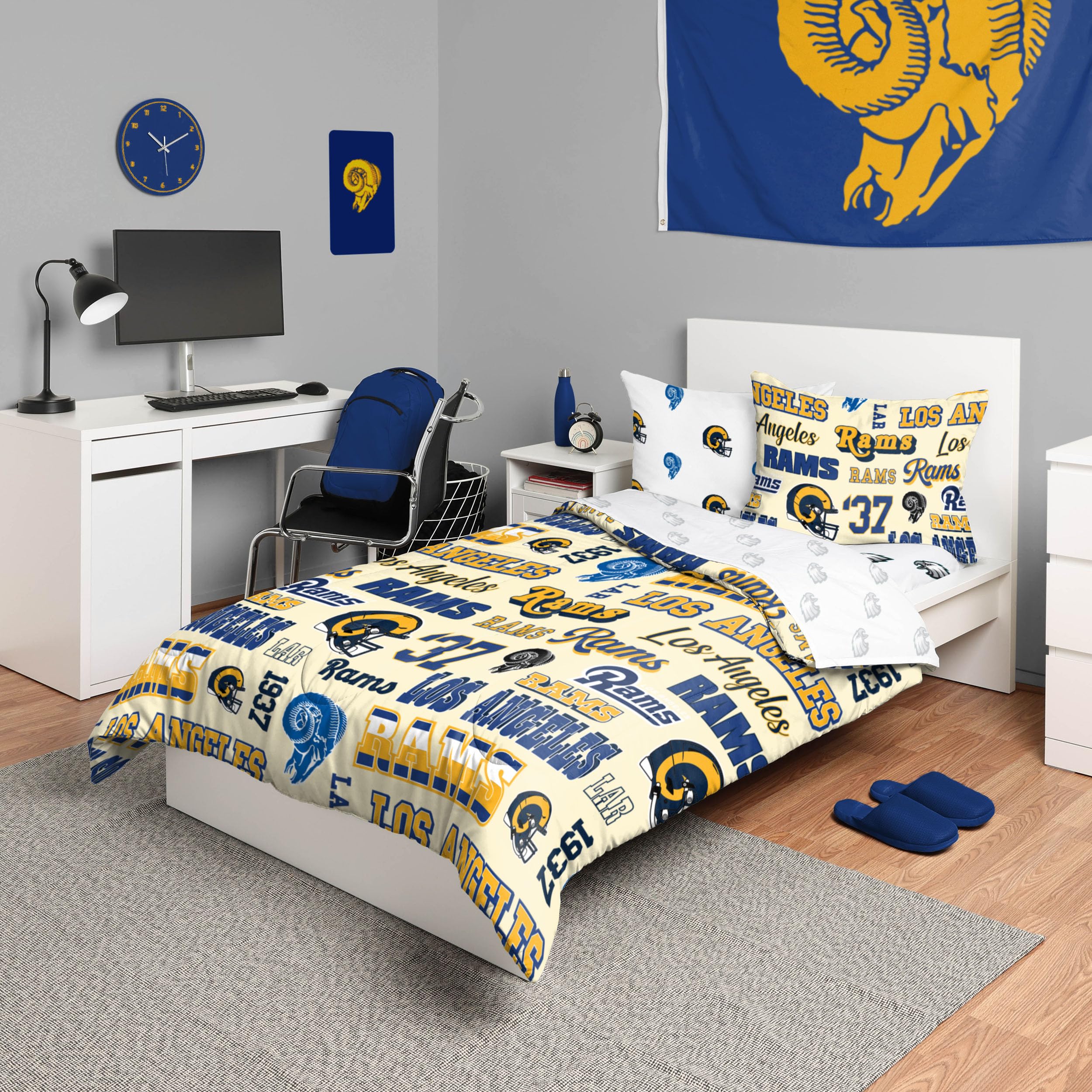 Foco Los Angeles Rams Nfl Retro Bed In A Bag Comforter Bedding 5 Piece Full Set