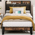 LIKIMIO Twin Bed Frame, Storage Headboard with Charging Station, Solid and Stable, Noise Free, No Box Spring Needed, Easy Assemb