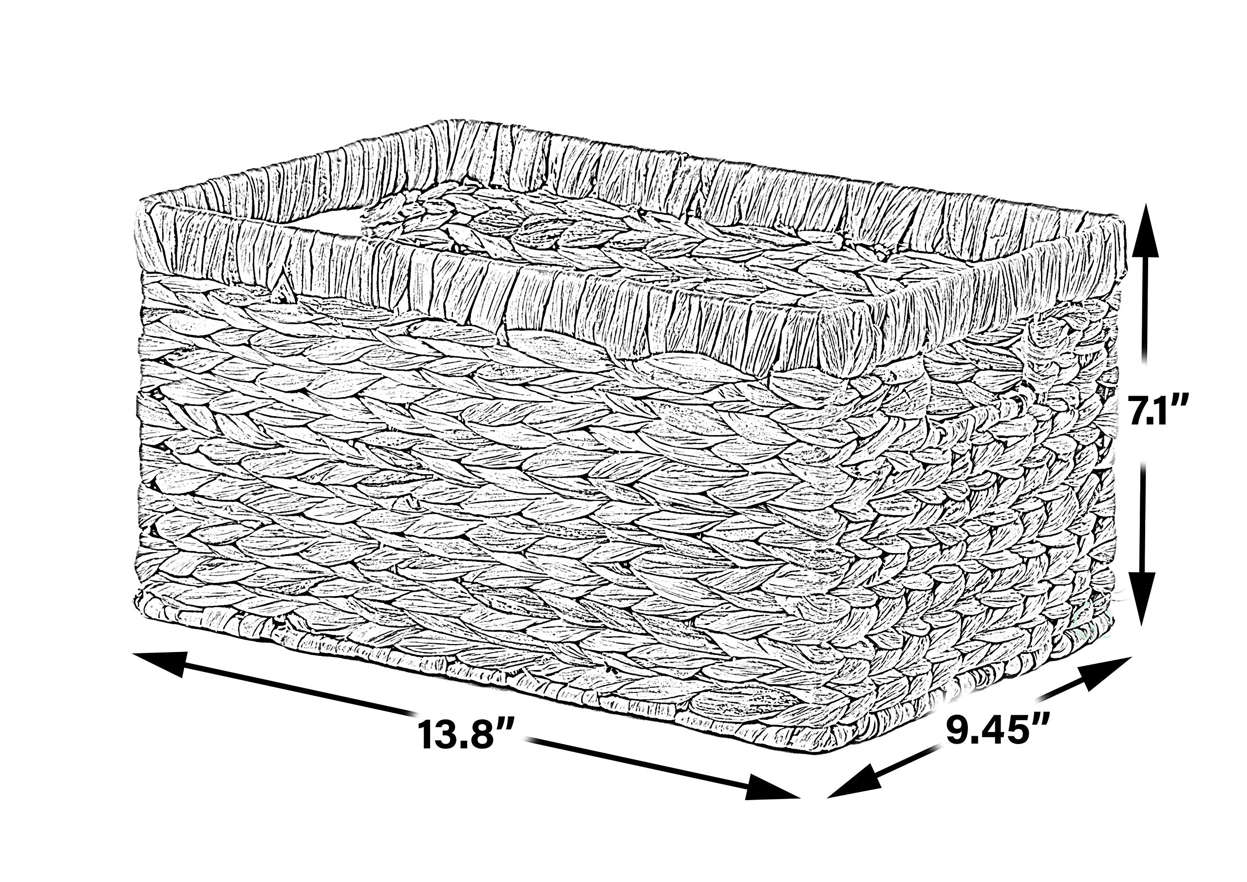 Natural Woven Water Hyacinth Wicker Rectangular Storage Bin Basket With Handles, Medium