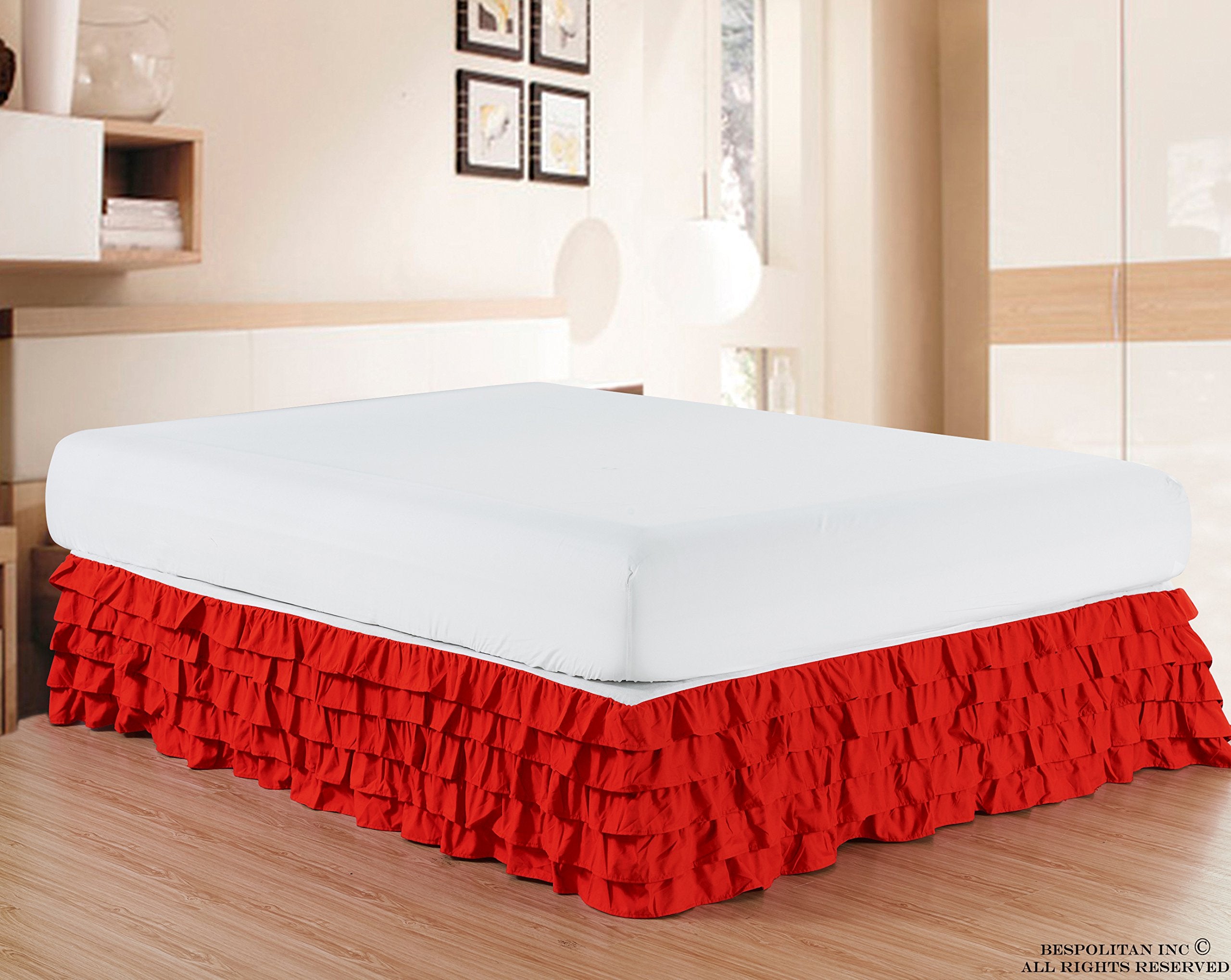 Elegant Comfort Luxurious Premium Quality 1500 Thread Count Wrinkle And Fade Resistant Egyptian Quality Microfiber Multi-Ruffle Bed Skirt - 15Inch Drop, Queen, Red