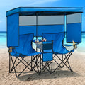 WTVIDAS Double Beach Chair with Canopy Shade Heavy Duty Camping Chairs with Cup Holder Folding Loveseat for Outside Lawn