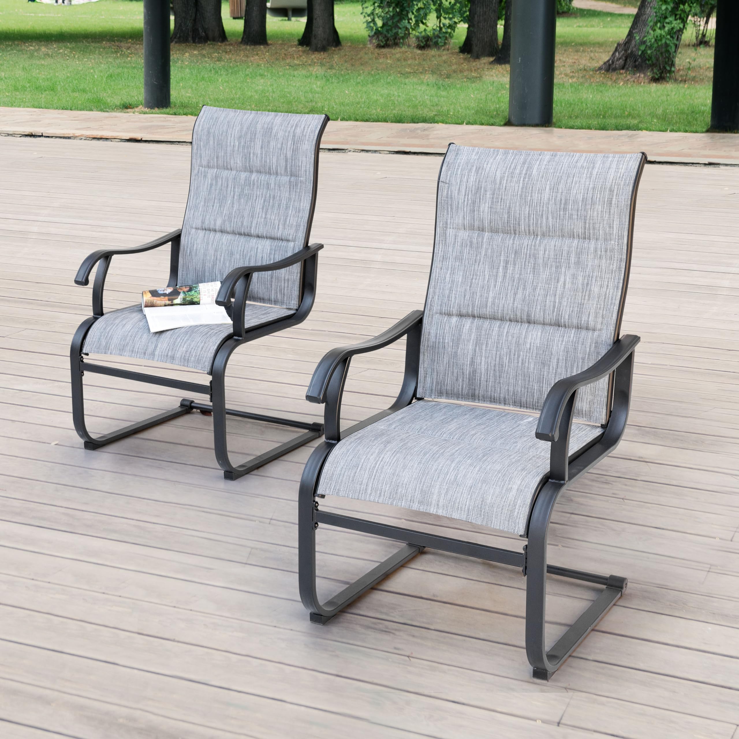 Nuu Garden Patio Dining Chairs Set Of 2, All Weather Outdoor Padded Textilene Patio Chairs, Breathable Spring Motion Textile Hig