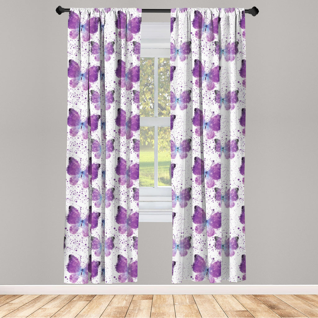 Ambesonne Butterfly Curtains, Surreal Star Patterned Background With Polygonal Butterflies Modern, Window Treatments 2 Panel Set