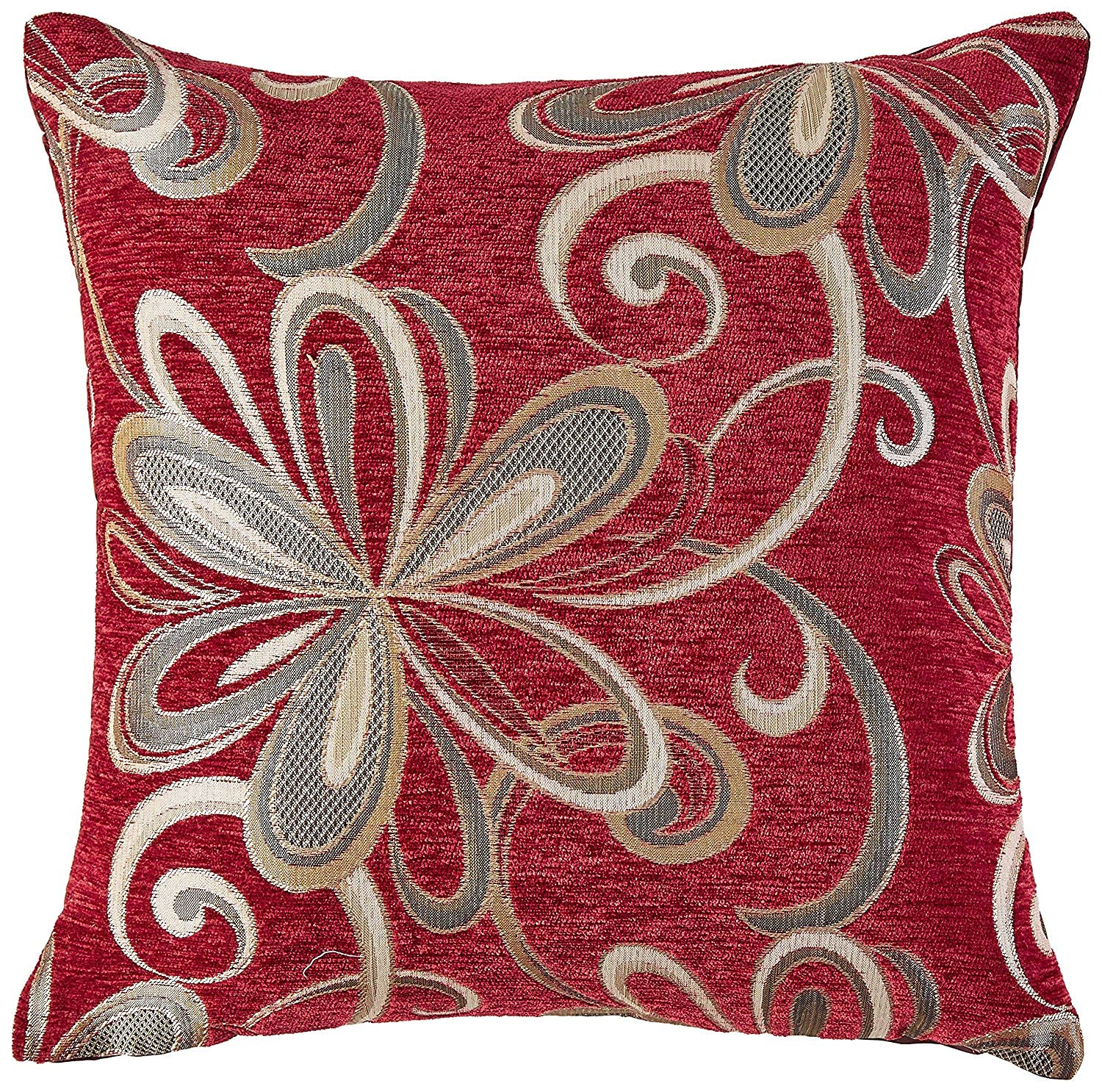Chenille Chateau Vintage Floral Design 18' X 18' Decorative Cushion Cover, Color Burgundy