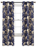 Lush Decor, Navy and Taupe Farmhouse Bird and Flower Insulated Grommet Blackout Window Curtain Panel Pair, 84 x 38