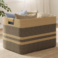 Nunsino 96L Woven Blanket Basket with Leather Handles, Cotton Rope Laundry Basket Hamper,Decorative Nursery Basket Toy Storage B