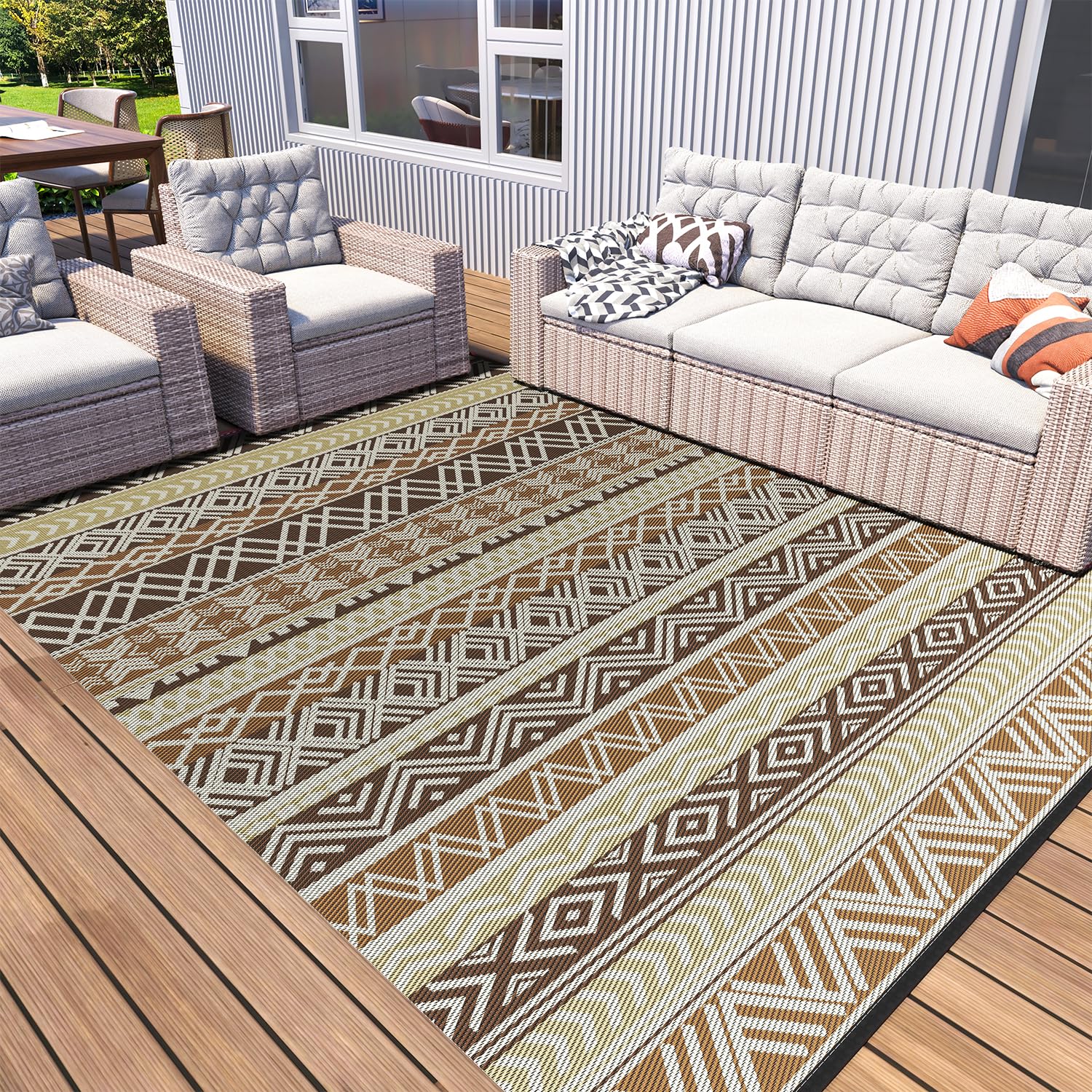 Montvoo Outdoor Rug Carpet Waterproof-Patio Rug Mat 6X9 Reversible Rv Camping Rug Picnic Mat Plastic Straw Outside Rug For Balco