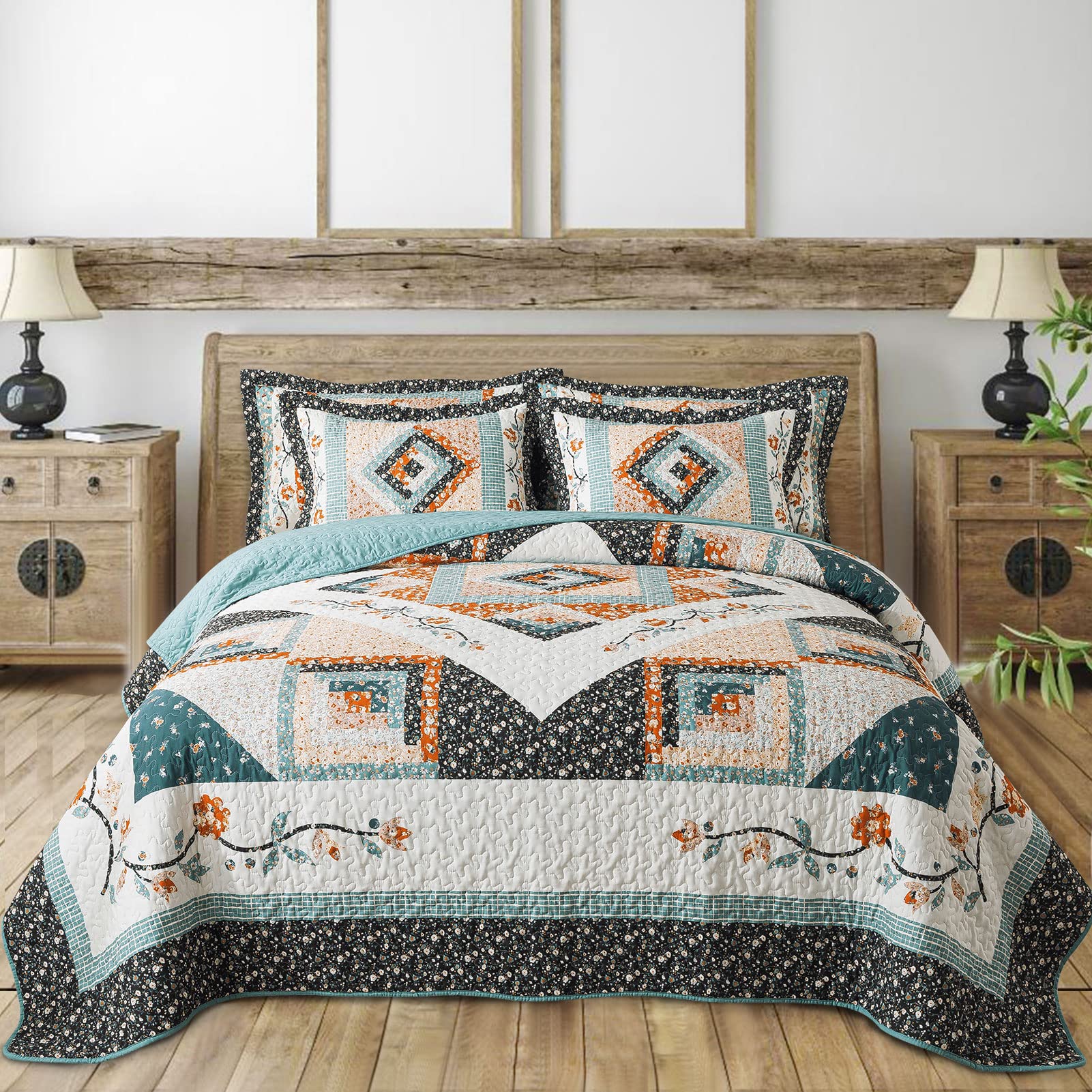 Bedifany Oversized King Size Quilt Sets, Floral Lightweight King Size Bedspread (108 X 118 Inch) Cotton Filling California King