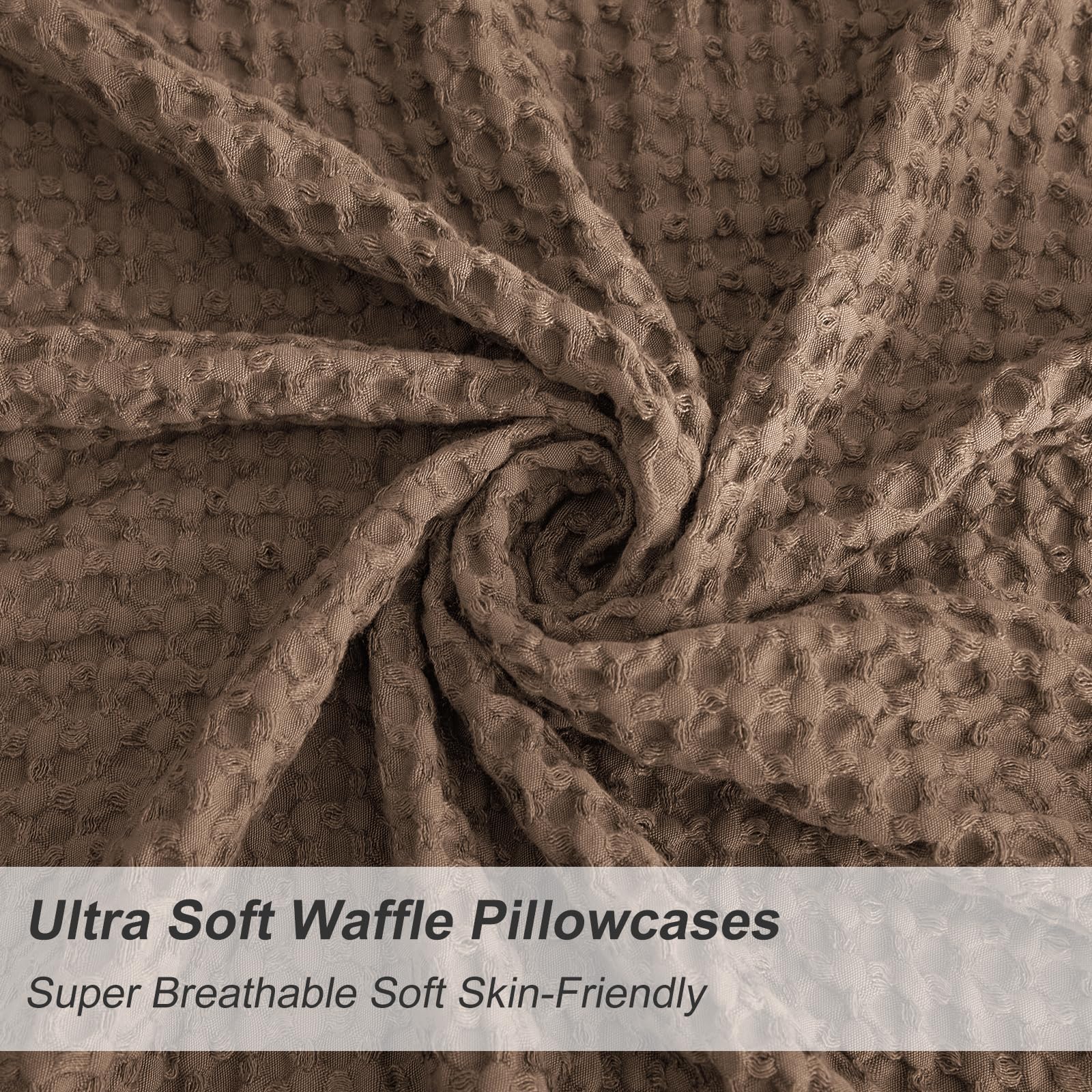 Phf Ultra Soft Waffle Weave Pillowcases King Size 20' X 36' 2 Pack, No Insert, Breathable Skin-Friendly Pillow Shams, Decorative Waffle Weave Pillow Case Covers, Cocoa Brown