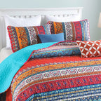 Wongs Bedding Bohemian Quilt Set King Size, Boho Striped Printed Quilts Bedspread Set For All Seasons, Lightweight Microfiber Co