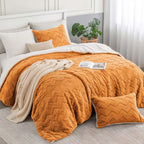 Bedelite Fluffy King Size Comforter Set - Super Soft Sherpa Burnt Orange Comforter For King Size Bed, Luxury Warm Bedding Set Fo