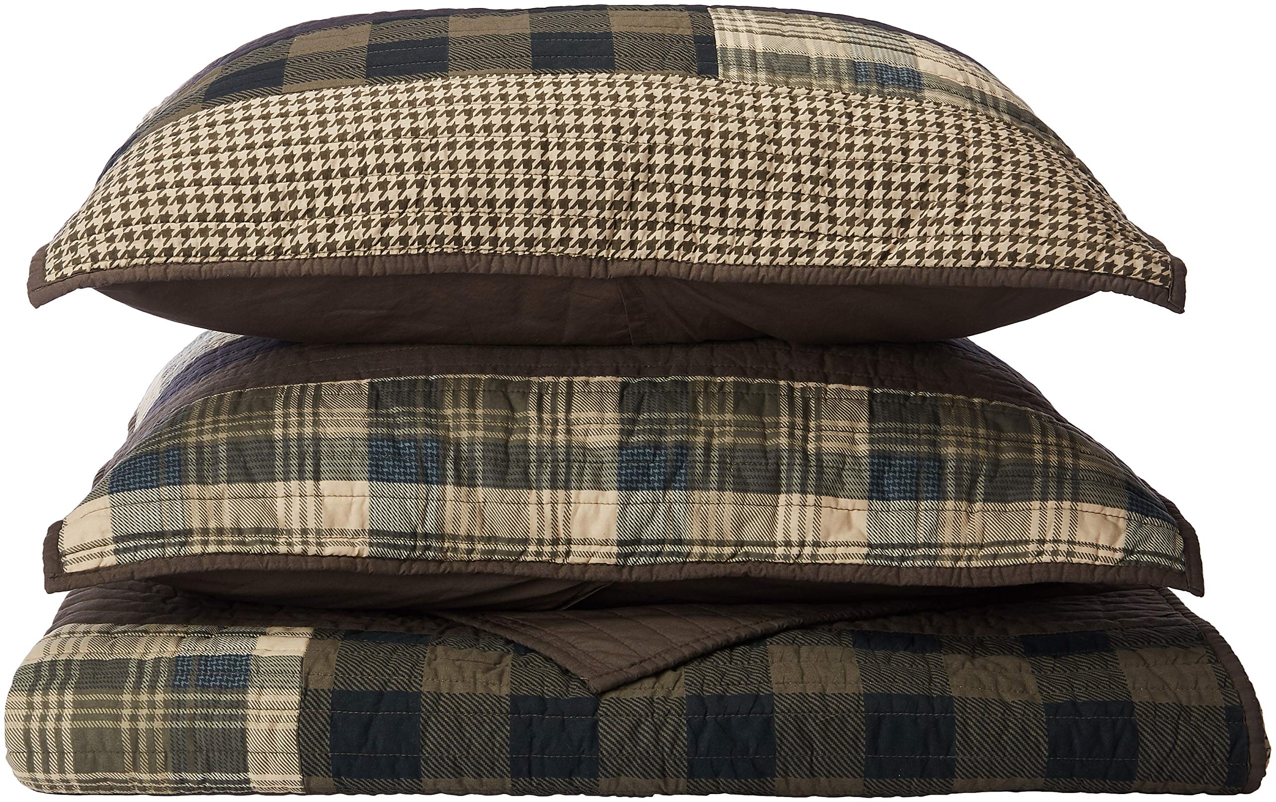 Woolrich Winter Plains Reversible Quilt Set - Cottage Styling Reversed To Solid Color, All Season Lightweight Coverlet, Cozy Bed