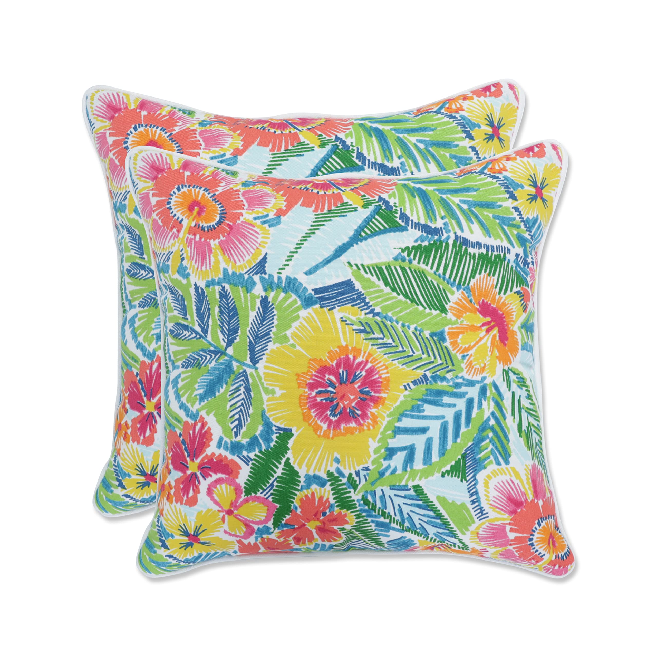 Pillow Perfect Bright Floral Indoor/Outdoor Accent Throw Pillow, Plush Fill, Weather, And Fade Resistant, Throw - 16.5' X 16.5'