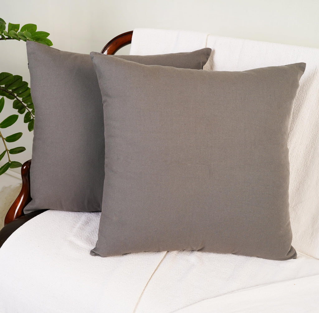 Cotton Throw Pillow Covers 20X20 Inchs Set Of 2 Gray Charcoal Decorative Zippered Cases For Couch Bedroom Sofa Farmhouse Living