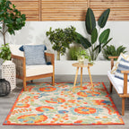 Nourison Aloha Indoor Outdoor Red Multicolor 6' X 9' Area Rug, Easy Cleaning, Non Shedding, Bed Room, Living Room, Dining Room, Backyard, Deck, Patio (6X9)