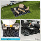 Outsunny Reversible Outdoor Rug, 8' X 10' Waterproof Plastic Straw Floor Mat, Portable Rv Camping Carpet, Large Floor Mat For Backyard, Deck, Picnic, Beach, Black & Gray Geometric