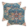 Boho Pillow Covers 18X18 Set Of 2, Ethnic Design Boho Decorative Throw Pillows Linen Blue Red Carpet Pattern Farmhouse Bohemian