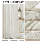 Natural Living Room Linen Textured Curtains 63 Inch Length 2 Panels Cream Farmhouse Boho Back Tab Light Filtering Semi Transpare