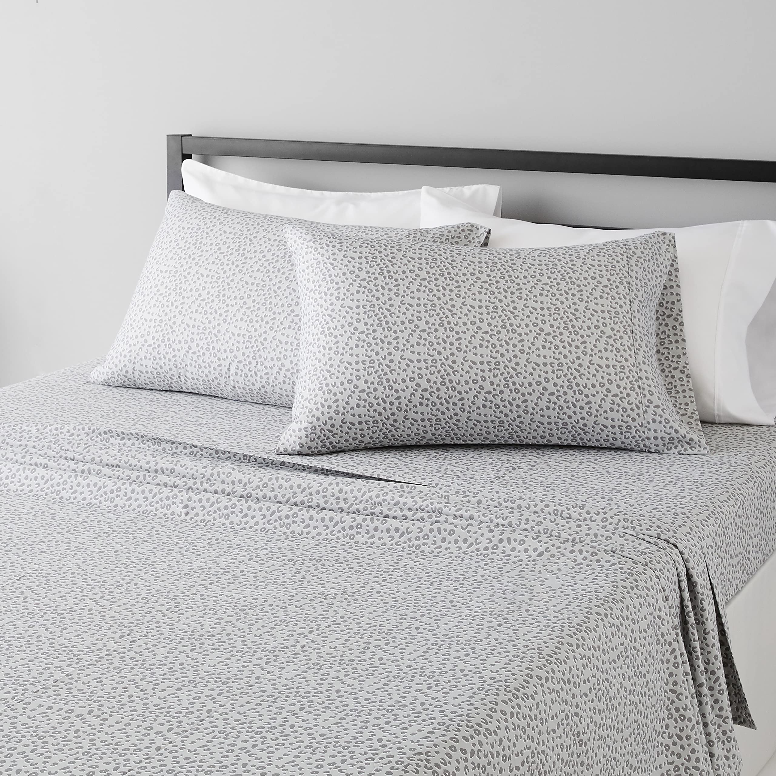 Amazon Basics Lightweight Super Soft Easy Care Microfiber Bed Sheet Set with 14    Deep Pockets - King, Gray Cheetah
