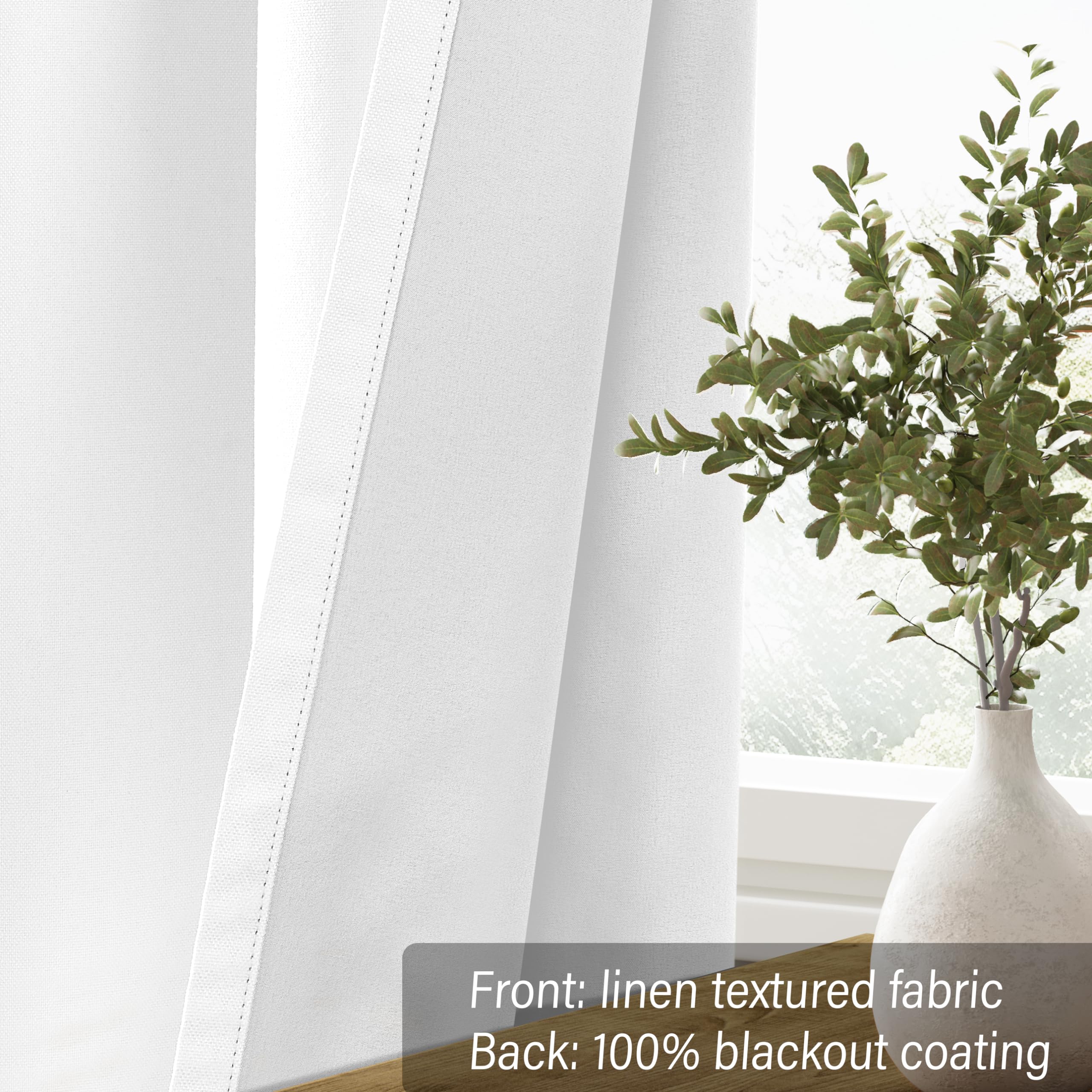 Chrisdowa White Linen Textured Blackout Curtains 102 Inches Long For Living Room Farmhouse Grommet Room Darkening Insulated Curt