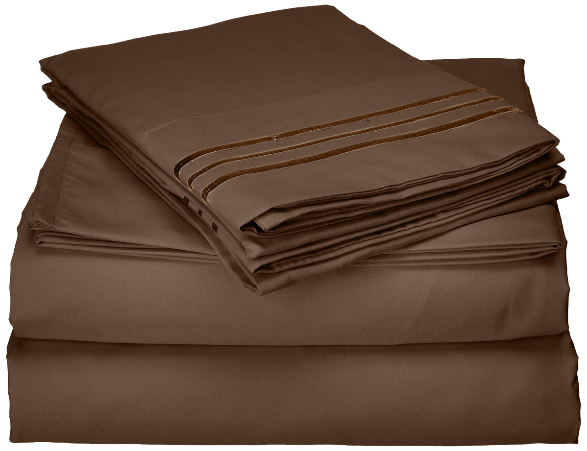 Elegance Linen  1500 Thread Count Egyptian Quality Super Soft Wrinkle Free 3 Pc Duvet Cover Set, King/California King - Chocolat