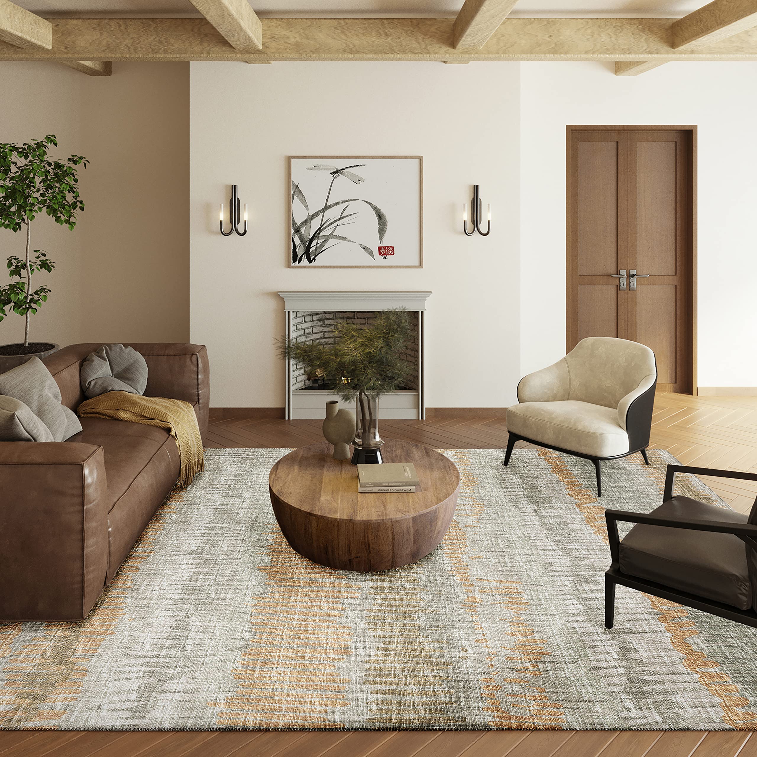Addison Rugs Rylee Ary34 Green Washable 5' X 7'6" Indoor Outdoor Area Rug, Easy Clean, Machine Washable, Non Shedding, Bedroom, Entry, Living Room, Dining Room, Kitchen, Patio Rug