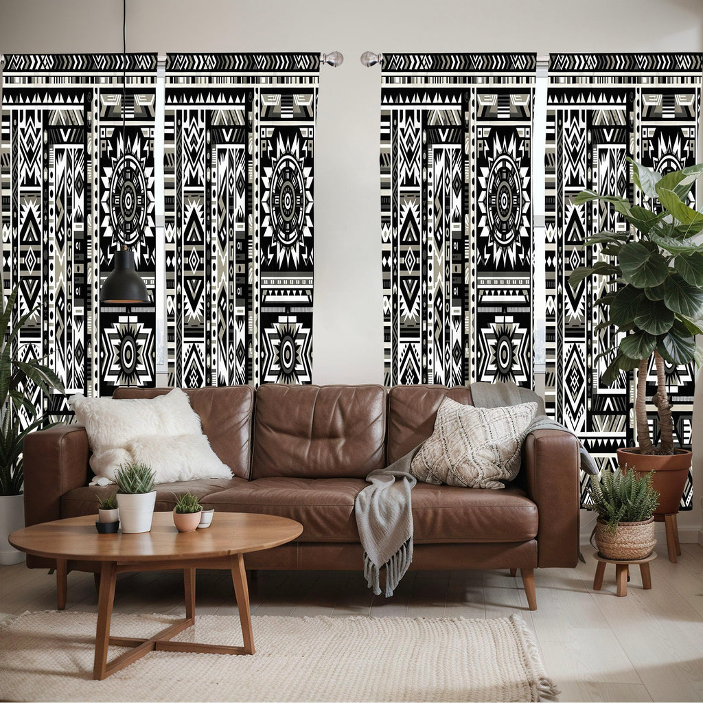 Ambesonne Southwestern Window Curtains Pack Of 2, Monochrome Colors Design With Zigzags Arrows And Cultural Motifs, Lightweight