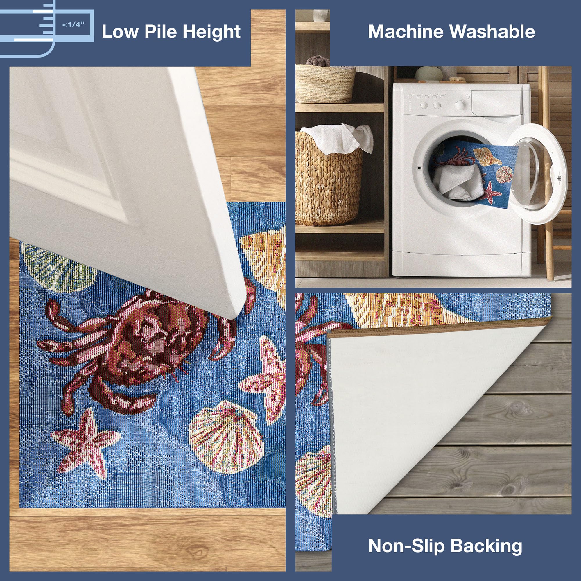 Liora Manne Esencia Machine Washable Non-Slip Low Profile Indoor/Outdoor Mat-Transitional, Coastal, Seashell, Whimsical, Shell We Dance Aqua 2' X 2'10'