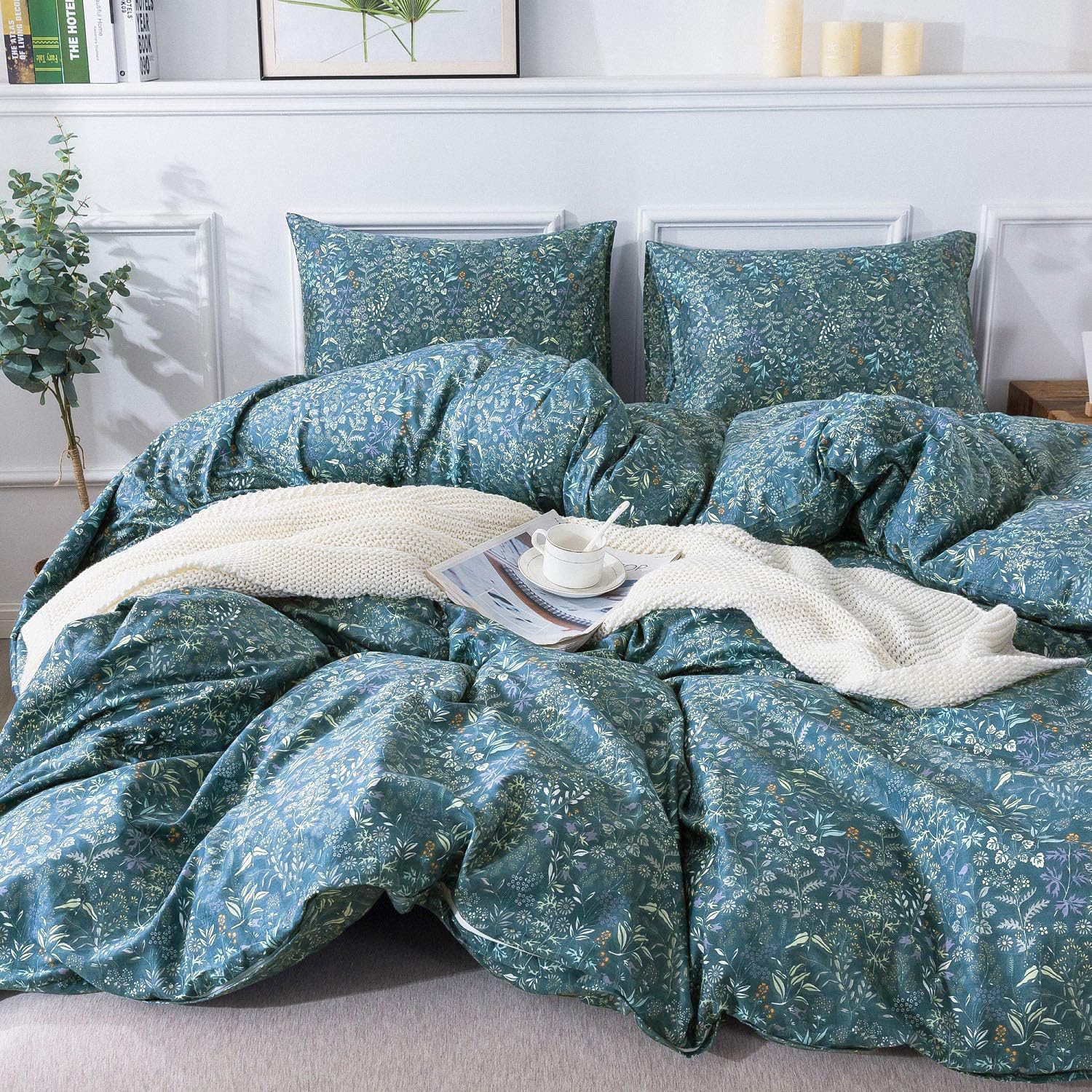 Lifetb Vintage Floral Duvet Cover Small Blue Flower Duvet Cover Twin Xl Garden Style Floral Comforter Cover Cotton Floral Botani