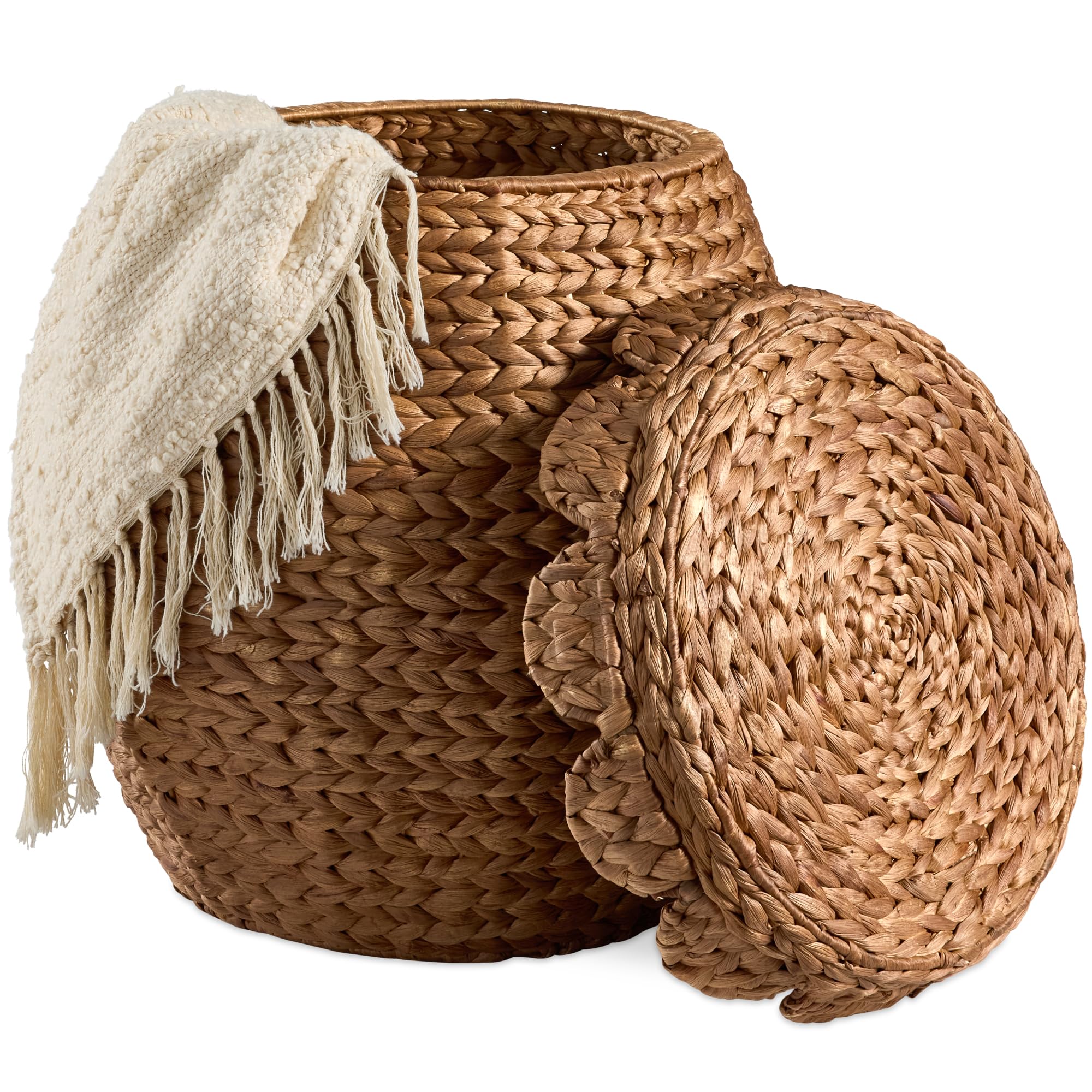 Best Choice Products Scalloped Multipurpose Hyacinth Storage Basket, Plant D  cor, Handwoven Organizer Tote for Bedroom, Living 