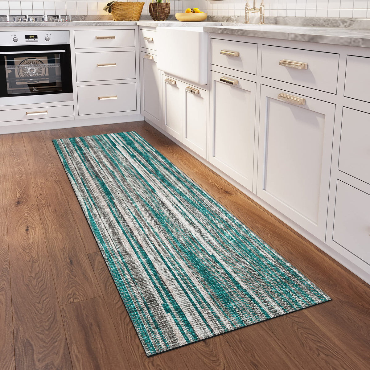 Addison Rugs Waverly 2'3&quot; X 7'6&quot; Awa31 Peacock Indoor Outdoor Hallway Runner Rug, Stain Resistant Carpet For Bathroom, Laundry, Easy Clean, Machine Washable, Non Shedding, Living Room, Dining Room