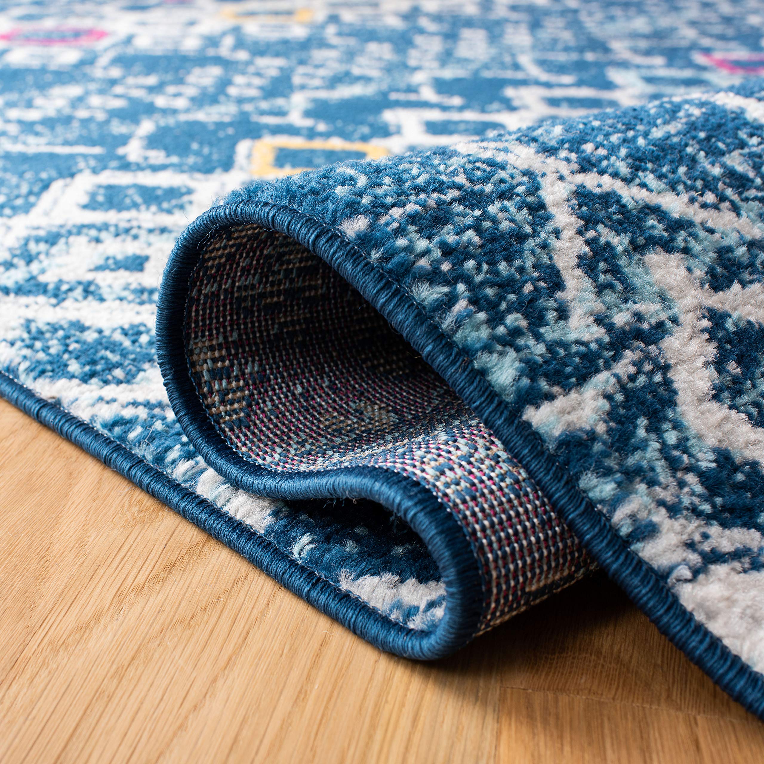 Safavieh Amsterdam Collection Runner Rug - 2'3'' X 8', Navy & Turquoise, Moroccan Boho Design, Non-Shedding & Easy Care, Ideal F
