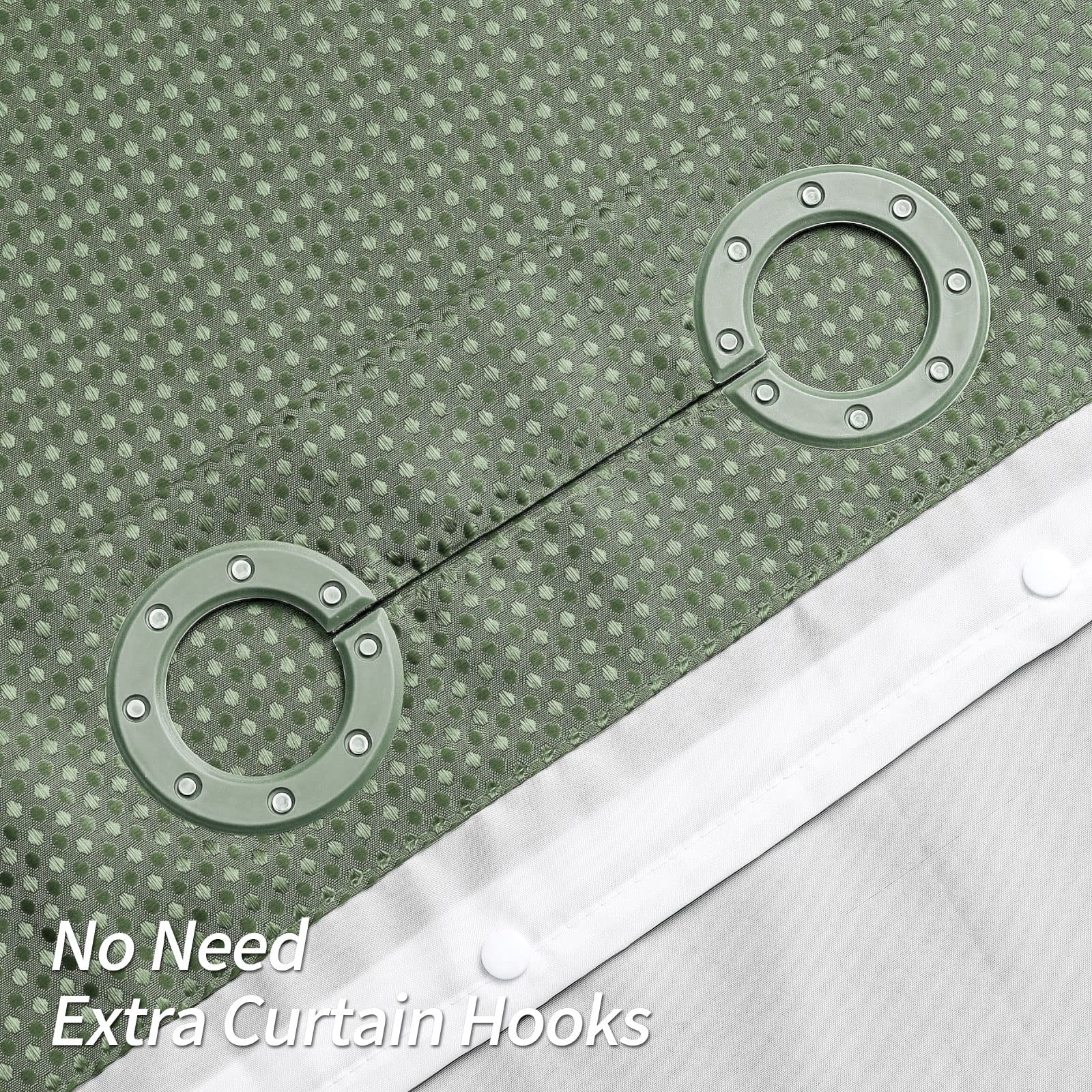 Mitovilla No Hooks Required Sage Green Waffle Shower Curtain Set With Snap-In Liner, Modern Heavyweight Fabric Shower Curtain Fo