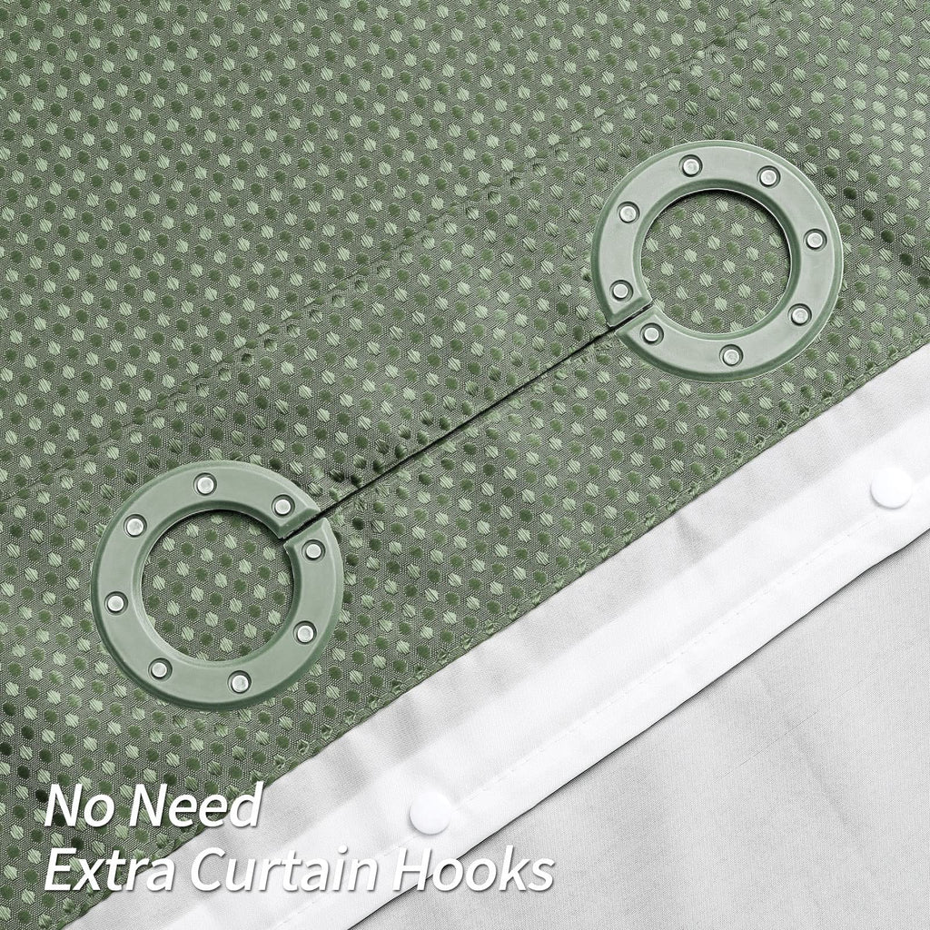 Mitovilla No Hooks Required Sage Green Waffle Shower Curtain Set With Snap-In Liner, Modern Heavyweight Fabric Shower Curtain Fo